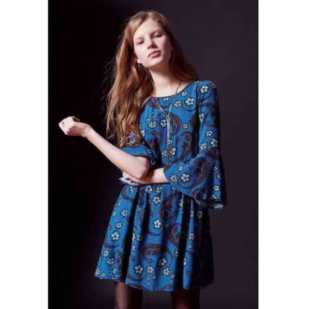 For Love and Lemons Blue Floral Babydoll Dress Small